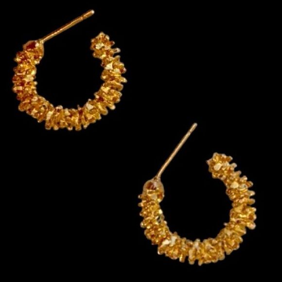 Small Gold Tone Sprinkle Textured Hoop Earrings – Playful Luxurious, Gift Ready - Picture 10 of 10